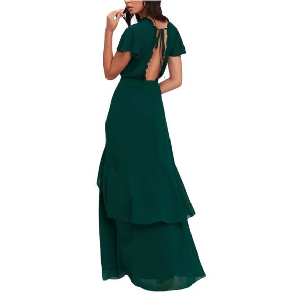 NWT LULUS Pour the Champagne Emerald Green Ruffled Backless Maxi Dress - Picture 8 of 10